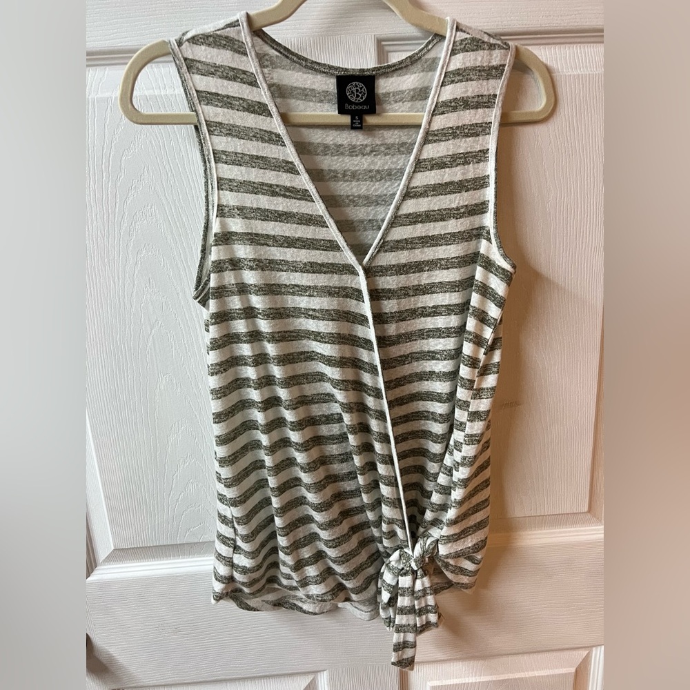 Bobeau Olive and White Striped Tank Top